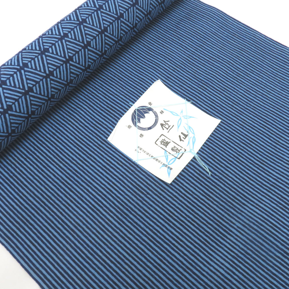 竺仙 ちくせん 反物 竺仙 浴衣反物 リバーシブル 紺×青 幾何学文様 縞