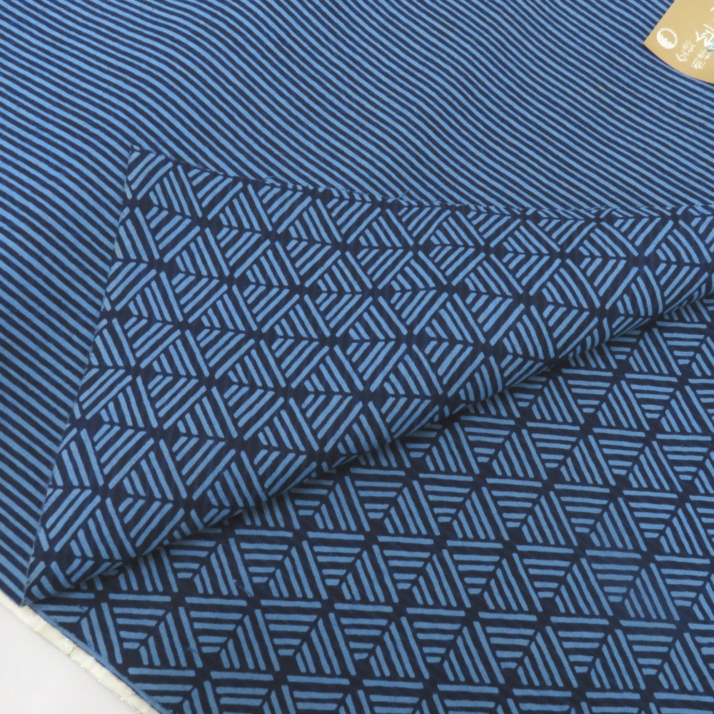 竺仙 ちくせん 反物 竺仙 浴衣反物 リバーシブル 紺×青 幾何学文様 縞