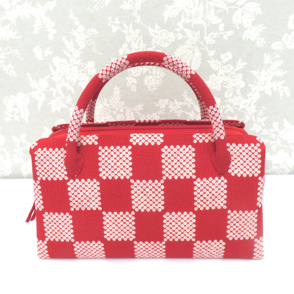 和装バッグ 京都 井澤屋 葵バッグ 購入 鬼しぼ縮緬 赤×白 市松 匹田