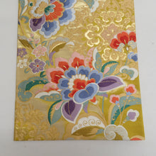画像をギャラリービューアに読み込む, 袋帯 正絹 寿栄中唐花華紋 辛子色ｘ金色x多色 カラフル 金糸 六通柄 フォーマル 礼装 長さ432cm
