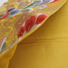 画像をギャラリービューアに読み込む, 袋帯 正絹 寿栄中唐花華紋 辛子色ｘ金色x多色 カラフル 金糸 六通柄 フォーマル 礼装 長さ432cm