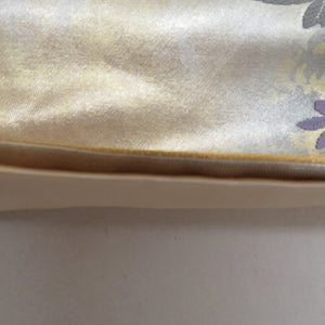 袋帯 正絹 金糸銀糸 パステル系 花々文様 緑色ｘピンク色 刺繍入り 六通柄 フォーマル 礼装 長さ440cm