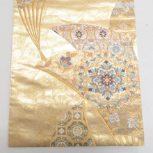 Load image into Gallery viewer, 袋帯 正絹 金糸 唐草花に華紋文様 金色ｘ緑色ｘ紫色 六通柄 フォーマル 礼装 長さ440cm