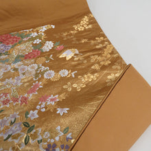 Load image into Gallery viewer, 袋帯 正絹 金糸 萩と花に蝶々文様 金色ｘ多色 六通柄 フォーマル 礼装 長さ432cm