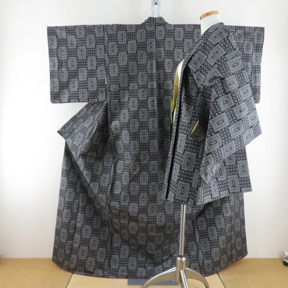 正絹 小紋 お仕立て上がり 袷着物 新品 こげ茶 ベージュ 蔦柄 きもの