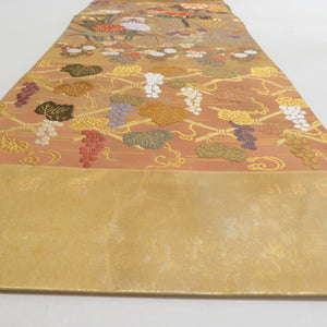 袋帯 西陣織 王朝華 引き箔 正絹 金糸 季節の花々文様 金色ｘ多色 ゴールド系 六通柄 フォーマル 未仕立て 礼装 長さ450cm