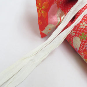 子供着物 女児用 子ども用 作り帯 結び帯 7歳用 赤×ピンク×緑×金 うさぎ 雪輪 桜 市松 七五三 祝着 晴れ着 舞台衣装 ウサギ 兎