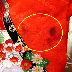 子供着物 アンティーク 昔 赤 多色 扇 御所車 冊子 花 雲 宝文様 女児用 四つ身 レトロ 難あり 難あり
