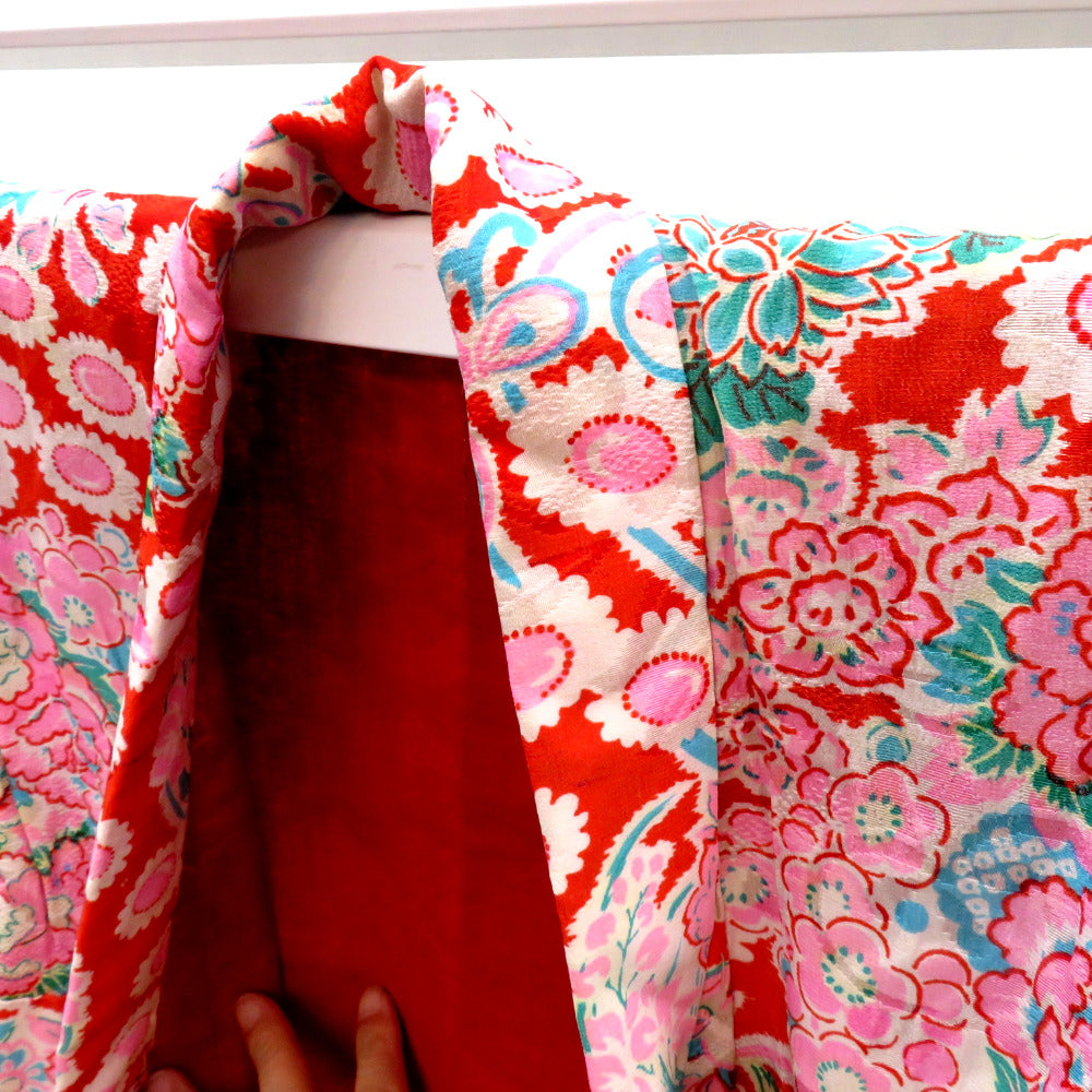 子供着物 アンティーク 昔 赤 白 ピンク 水色 緑 ベージュ 花々 花玉