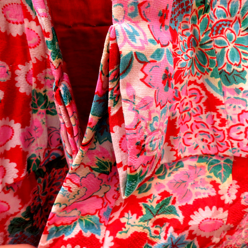 子供着物 アンティーク 昔 赤 白 ピンク 水色 緑 ベージュ 花々 花玉