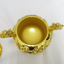 Load image into Gallery viewer, 骨董・民芸品 高岡銅器 瑞雲作 龍神香炉 香爐 香炉 三つ足 純金メッキ 共箱有