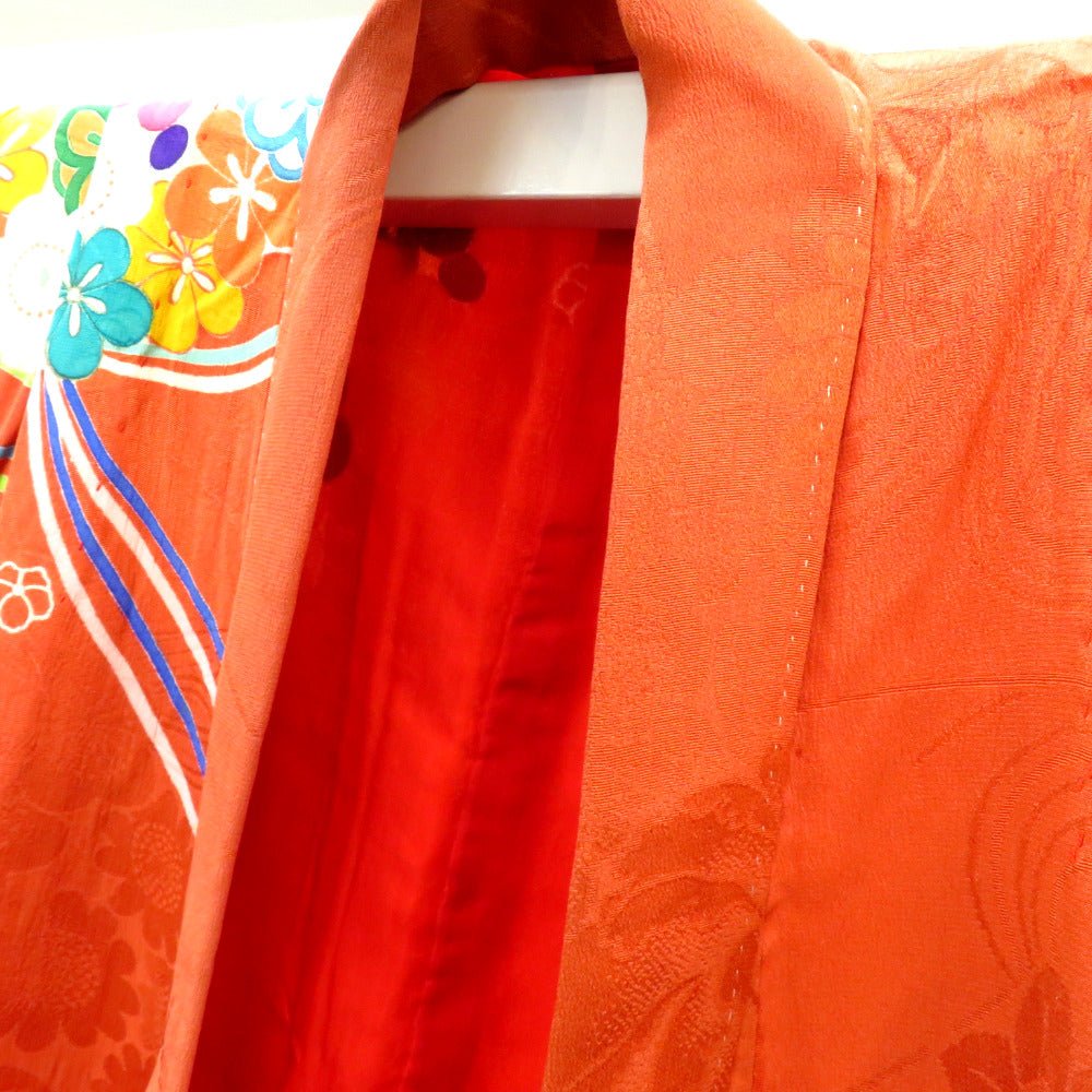 子供着物 希少 昔 アンティーク着物 四つ身 女児用 オレンジブラウン系