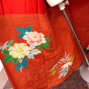 子供着物 希少 昔 アンティーク着物 四つ身 女児用 オレンジブラウン系 多色 花薬玉 昔きもの 胴裏紅絹 袖口・裾に綿入 大正ロマン コレクター