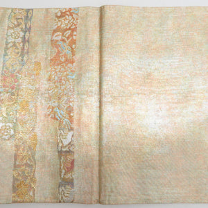 袋帯 正絹 金糸 金色ｘ多色 花鳥に兎文様 六通柄 フォーマル 礼装 長さ440cm