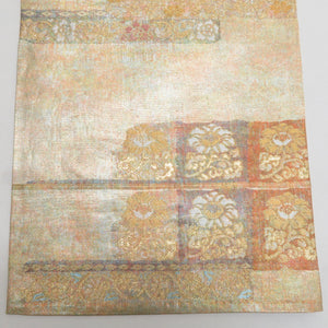 袋帯 正絹 金糸 金色ｘ多色 花鳥に兎文様 六通柄 フォーマル 礼装 長さ440cm