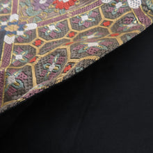 画像をギャラリービューアに読み込む, 袋帯 正絹 総絽刺し 刺繍 全通柄 菱型に華文 金糸 茶色ｘ金色ｘ緑色ｘ多色 フォーマル 礼装 長さ440cm