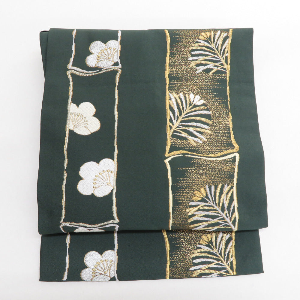 ユ89名古屋帯　黒　ボーダー　正絹　裂き織物　金糸　着物帯　仕立て上り ユ89名古屋帯 黒 ボーダー 正絹 裂き織物 金糸 着物帯 仕立て