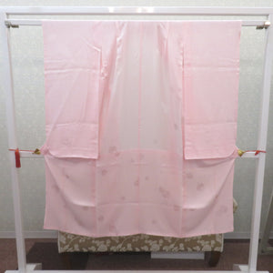 子供着物 女の子用 四つ身 襦袢セット ピンク×薄オレンジ×黄緑ぼかし 花車 一つ紋 ツタ紋 パールトーン加工 正絹 袷 フォーマル 子供きもの 女児 七五三 祝着 身丈133cm