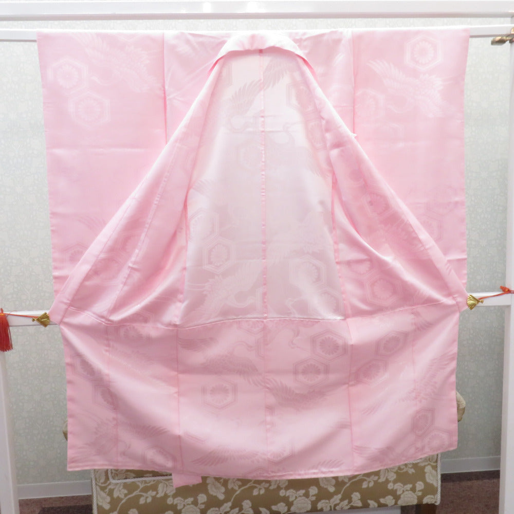 子供着物 女の子用 四つ身 襦袢セット ピンク×ブルー系 花車 友禅調 一