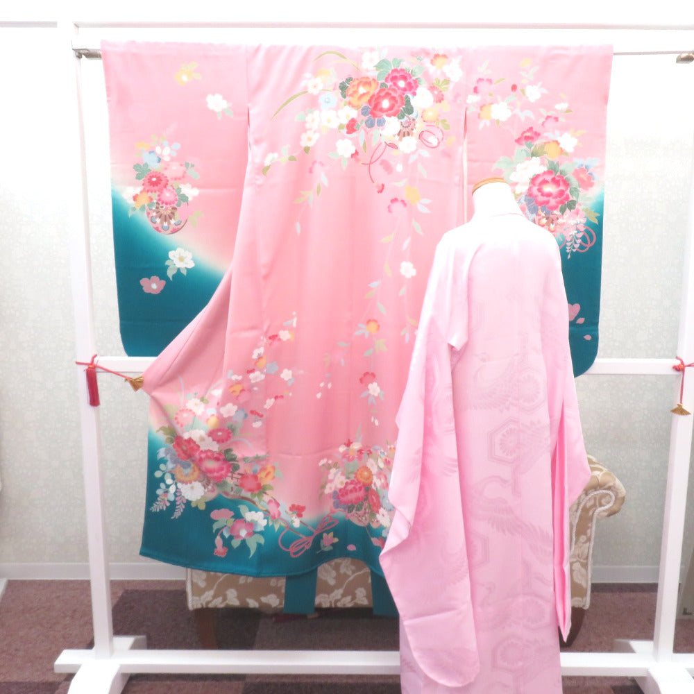 セミアンティーク 子供用帯 【正絹 全通 赤緑金銀 市松柄】七五三 お正月などに セミアンティーク 子供用帯 【正絹 全通 赤緑金銀 市松柄