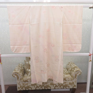 子供着物 女の子用 四つ身 襦袢セット クリーム×オレンジ 花々 正絹 袷 フォーマル 子供きもの 女児 七五三 祝着 身丈119cm