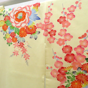 子供着物 女の子用 四つ身 襦袢セット クリーム×オレンジ 花々 正絹 袷 フォーマル 子供きもの 女児 七五三 祝着 身丈119cm
