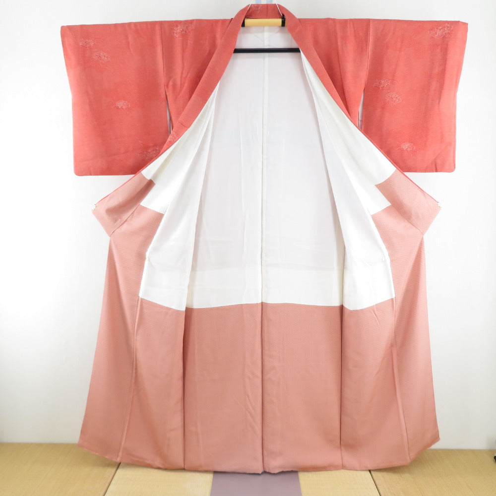江戸小紋 箱模様 オレンジ色 正絹 袷 広衿 仕立て上がり着物 身丈156cm 江戸小紋 箱模様 オレンジ色 正絹 袷 広衿 仕立て上がり着物 身丈156cm
