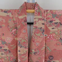 Load image into Gallery viewer, 小紋 正絹 赤色ｘ黄色ｘ緑色 鮫小紋に切嵌模様 広衿 袷 カジュアル カラフル 仕立て上がり 身丈153cm