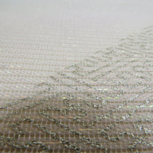 Load image into Gallery viewer, 名古屋帯 夏用 正絹 ラメ糸入り 刺繍入り 銀糸 シルバー系 お太鼓柄 花文様 夏物 カジュアル 仕立て上がり 夏帯 長さ362cm
