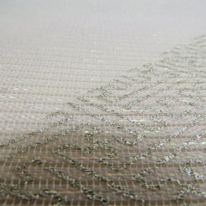 名古屋帯 夏用 正絹 ラメ糸入り 刺繍入り 銀糸 シルバー系 お太鼓柄 花文様 夏物 カジュアル 仕立て上がり 夏帯 長さ362cm