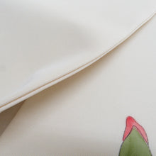 Load image into Gallery viewer, 名古屋帯 正絹 塩瀬 白地 緑色ｘピンク色ｘ白色 落款入り 花柄 お太鼓柄 仕立て上がり 着物帯 長さ369cm