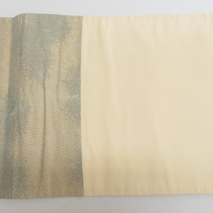 袋帯 正絹 地紙文様 刺繍入り 金糸 金色ｘ緑色 ゴールド系 お太鼓柄 フォーマル 礼装 長さ432cm