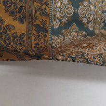 Load image into Gallery viewer, 名古屋帯 正絹 紹巴織 茶色ｘ緑色 ブラウン系 更紗文様 全通柄 仕立て上がり 着物帯 長さ354cm