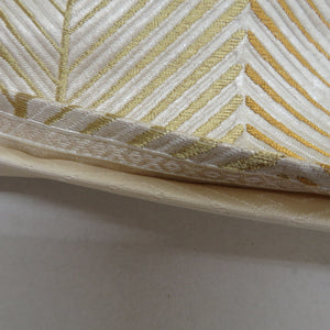袋帯 正絹 松の葉紋様 金糸銀糸 金色ｘ白色 刺繍入り ゴールド系 六通柄 フォーマル 礼装 長さ448cm