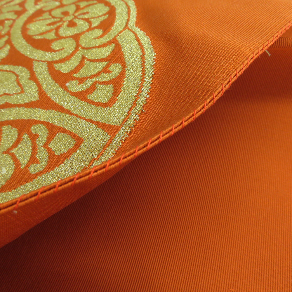 ⑥⑨④刺繍 華文 正絹 金糸 太鼓 名古屋帯 名古屋帯 正絹 華文模様 本綴れ オレンジ色x金色 金糸 お太鼓柄