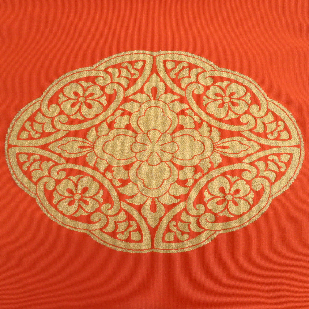⑥⑨④刺繍 華文 正絹 金糸 太鼓 名古屋帯 名古屋帯 正絹 華文模様 本綴れ オレンジ色x金色 金糸 お太鼓柄