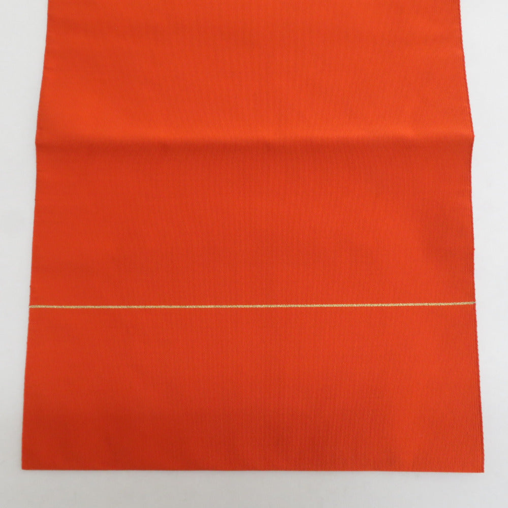 名古屋帯 正絹 華文模様 本綴れ オレンジ色x金色 金糸 お太鼓柄