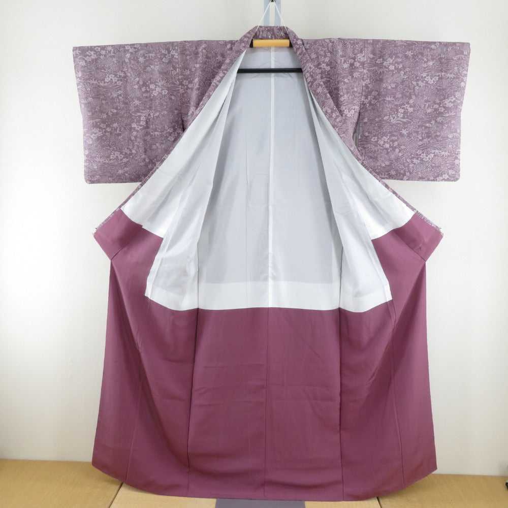 小紋 袷 薄紫色 パステル系 松竹梅模様 正絹 広衿 仕立て上がり着物