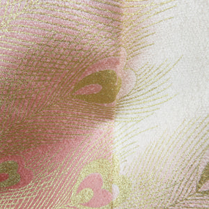 色留袖 孔雀文様 サーモンピンクｘゴールドｘ多色 金糸 刺繍入り 正絹 袷 紋無し 比翼無し 広衿 フォーマル 仕立て上がり 身丈167cm