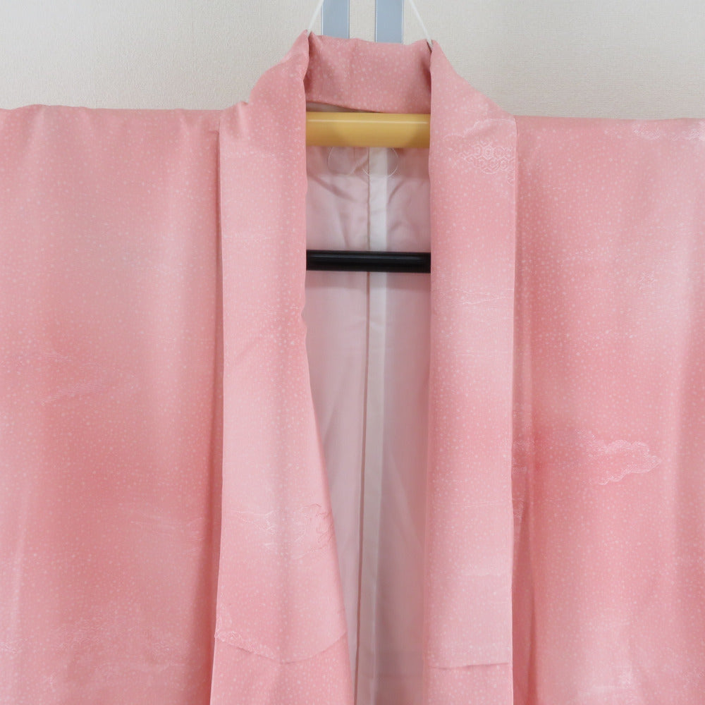 色無地 袷 ぼかし色無地 サーモンピンク色 雲取り地紋 一つ紋 片喰紋