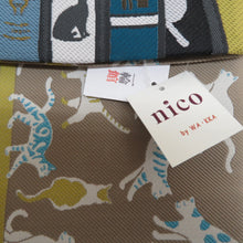 Load image into Gallery viewer, 半幅帯 リバーシブル WA KKA NICO わっか ポリエステル 猫の古本屋 黒ｘ青ｘ茶色 ワッカ 半巾帯 長さ420cm