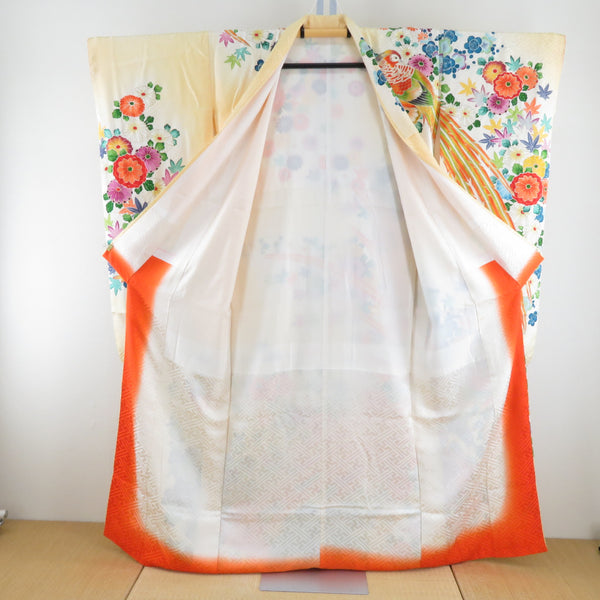 振袖 黄色x多色 カラフル キジ文様 刺繍入り 正絹 袷 広衿 成人式