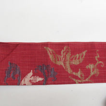 Load image into Gallery viewer, 名古屋帯 正絹 八寸帯 煉瓦色ｘ黒色ｘ多色 植物に鳥文様 お太鼓柄 カジュアル 仕立て上がり 着物帯 長さ338cm