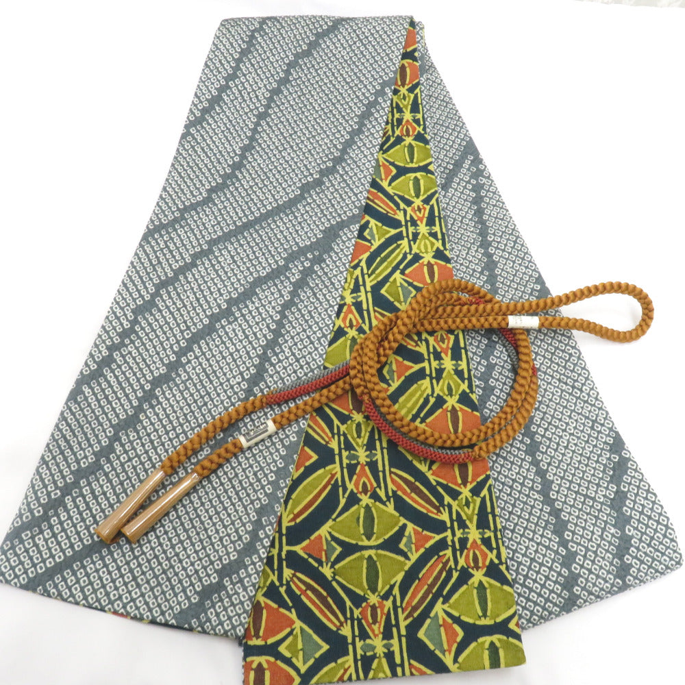 半幅帯 リバーシブル半巾帯 帯締め付き 正絹 巾:約16×長さ:約415cm