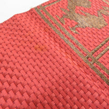 Load image into Gallery viewer, 名古屋帯 八寸帯 正絹 朱色ｘ茶色 エスニック調 お太鼓柄 仕立て上がり 着物帯 長さ351cm