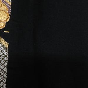 袋帯 振袖用 黒色ｘ金色ｘ多色 吉祥文様 全通柄 正絹 仕立て上がり 着物帯 長さ432cm