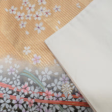 Load image into Gallery viewer, 袋帯 振袖用 金色ｘ灰色 御所車に小桜文様 六通柄 正絹 仕立て上がり 着物帯 長さ424cm