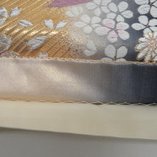 Load image into Gallery viewer, 袋帯 振袖用 金色ｘ灰色 御所車に小桜文様 六通柄 正絹 仕立て上がり 着物帯 長さ424cm