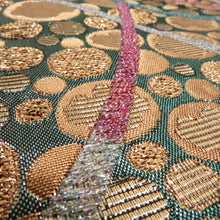 Load image into Gallery viewer, 袋帯 西陣織 証紙付き 振袖用 金色ｘ緑色 金糸銀糸 水玉文様 六通柄 正絹 未仕立て 着物帯 長さ464cm