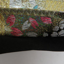 Load image into Gallery viewer, 袋帯 振袖用 金色ｘ黒色ｘ多色 ゴールド系 市松に桜文様 六通柄 正絹 仕立て上がり 着物帯 長さ440cm